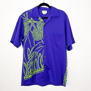 East Honolulu Clothing Company Mens Large Purple Ulu Printed Aloha Shirt